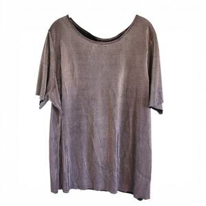 Vintage 90s Metallic Silver Shiny Ribbed Short Sleeve Blouse Top Women's Size 24